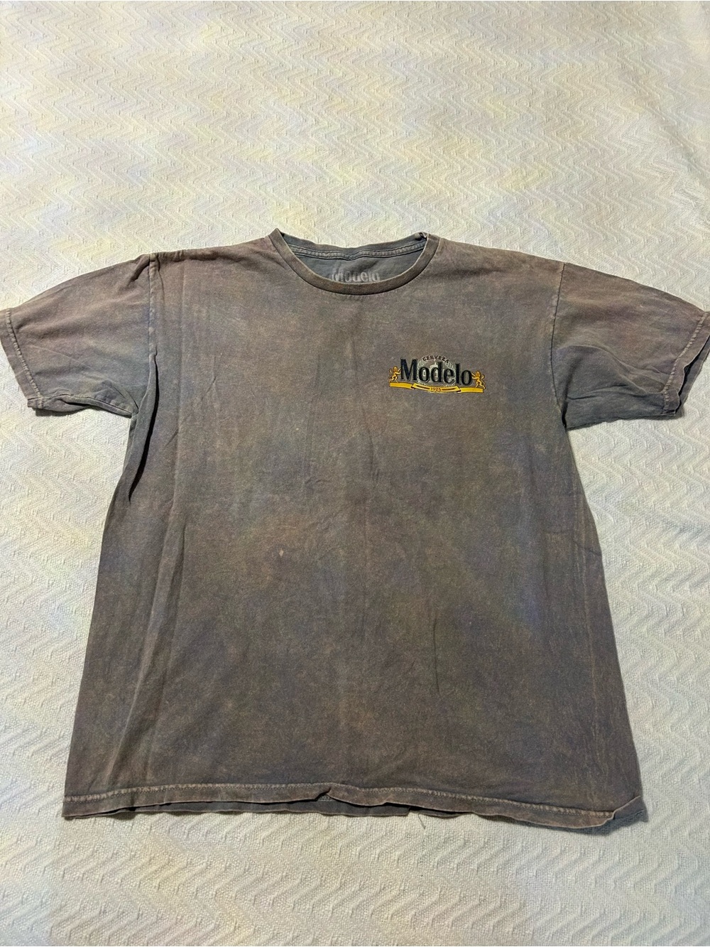 ModelCo Short Sleeve Tee in Washed Brown with Yellow Logo
